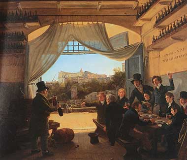 Gemälde von Franz Ludwig Catel: Kronprinz Ludwig in der Spanischen Weinschänke zu Rom